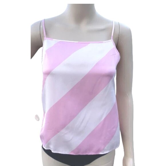 Victorias Secret Pink Diagonal Striped Satin Cami Tank Top Pajama Medium - Picture 1 of 4